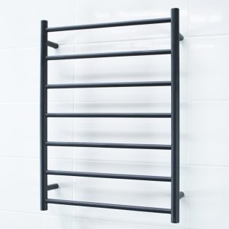 Round Heated Towel Ladder Matte Black - Left
