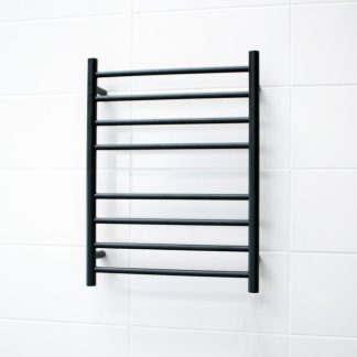 Round Heated Towel Ladder Matte Black - Left