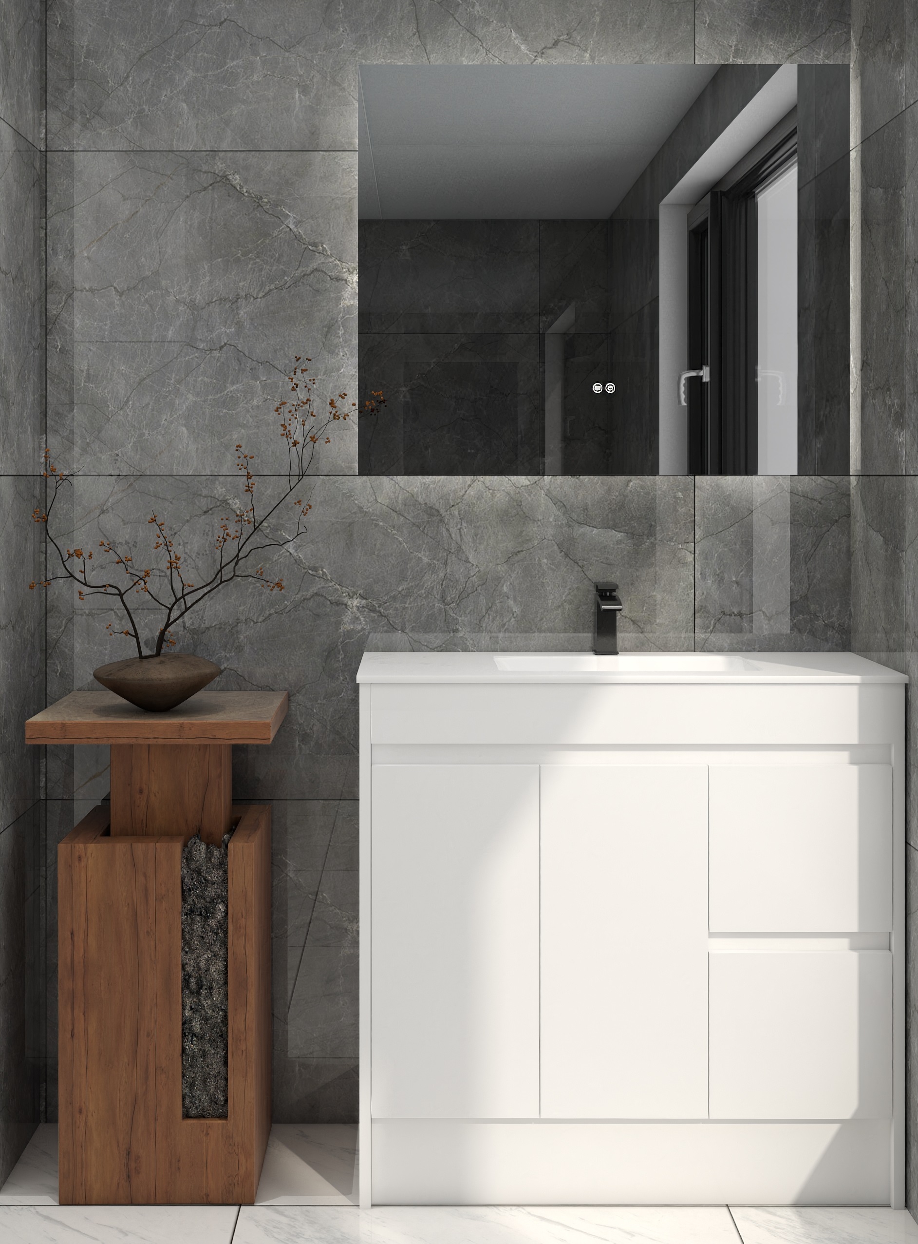 Slimline Ensuite 900mm Vanity PVC Right Drawers - Image 2