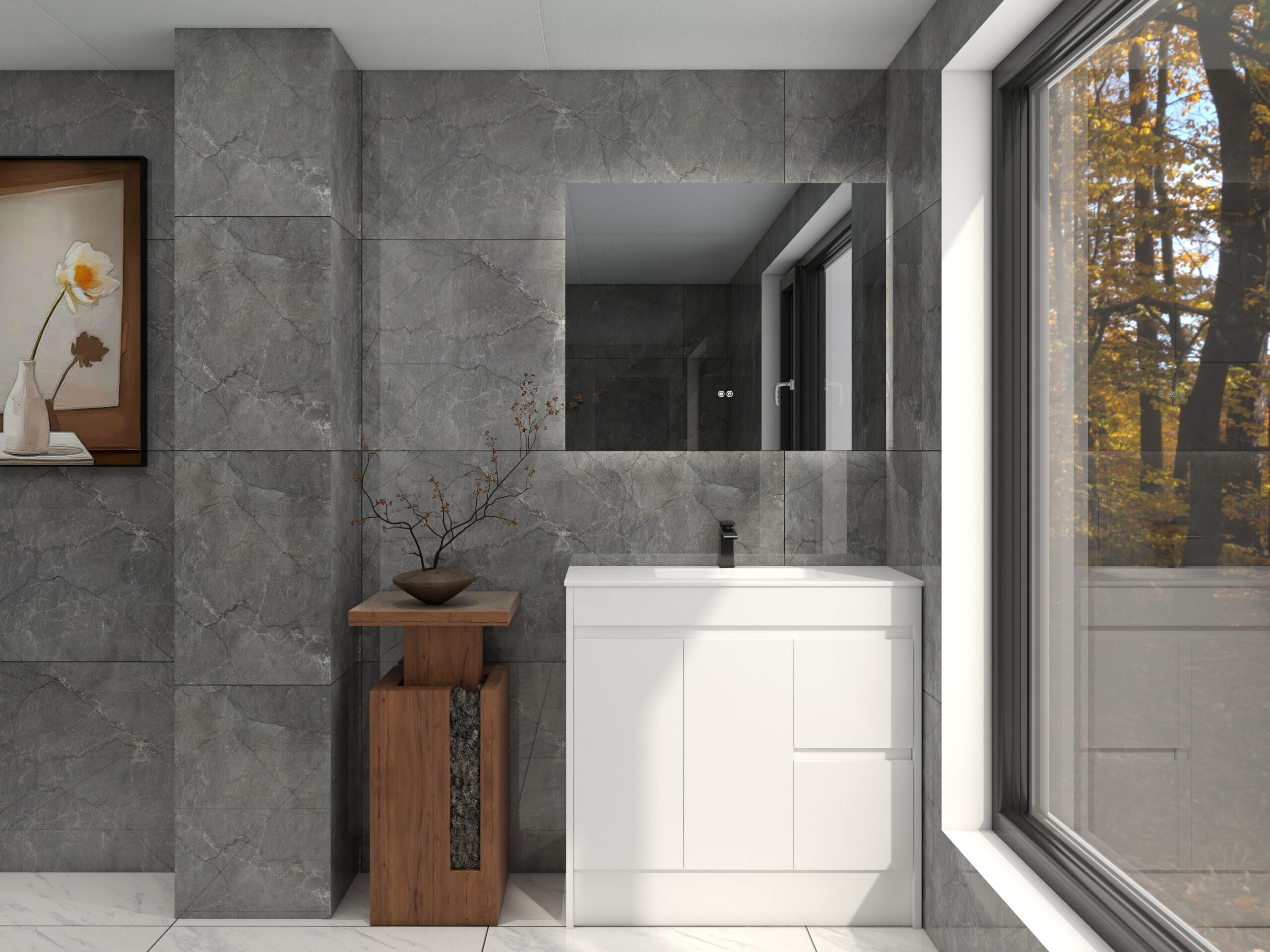 Slimline Ensuite 900mm Vanity PVC Right Drawers - Image 3