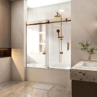 Frameless Sliding Bath Screen 1450-1550 Brushed Gold
