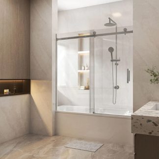 Frameless Sliding Bath Screen 1450-1550 Brushed Nickel