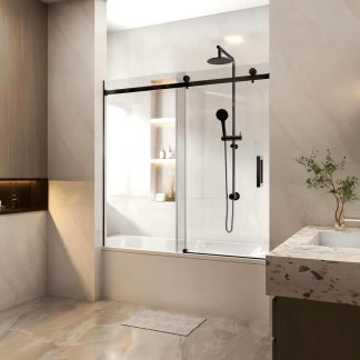 Frameless Sliding Bath Screen 1450-1550 Matte Black