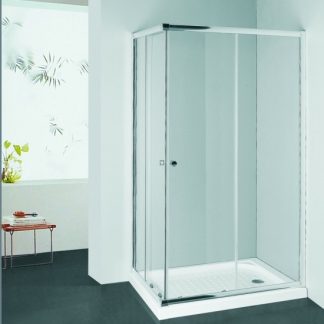 Cleveland Semi Frameless Double Sliding Corner Shower Silver 965 - 990mm