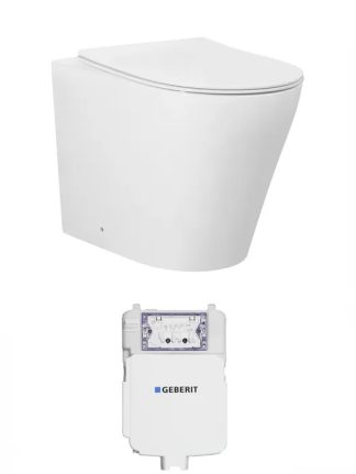 Alzano Hurricane Rimless Flushing Wall Faced Geberit Toilet Suite Matte White