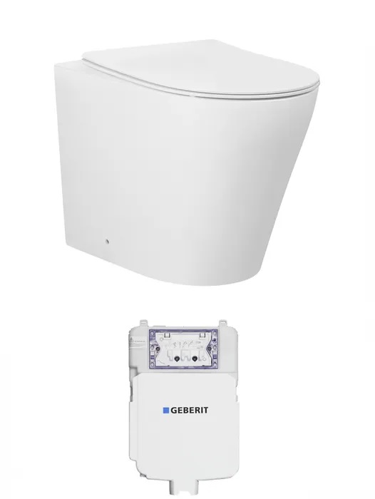 Alzano Hurricane Rimless Flushing Wall Faced Geberit Toilet Suite Matte White