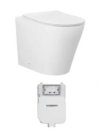 Alzano Hurricane Rimless Flushing Wall Faced Geberit Toilet Suite Gloss White