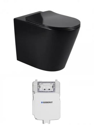 Alzano Hurricane Rimless Flushing Wall Faced Geberit Toilet Suite Matte Black