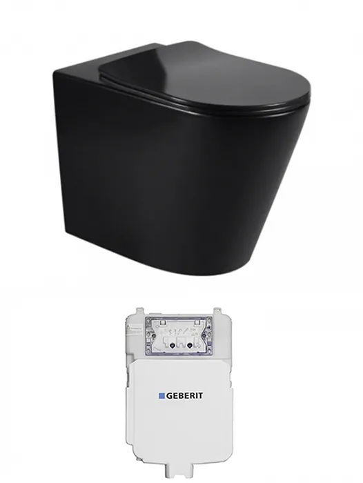 Alzano Hurricane Rimless Flushing Wall Faced Geberit Toilet Suite Matte Black