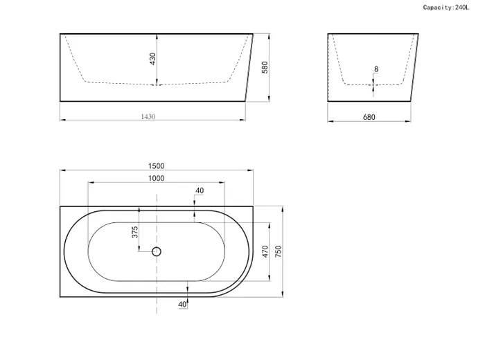 Inspire 1500mm Corner Back To Wall Bath Left - Image 3