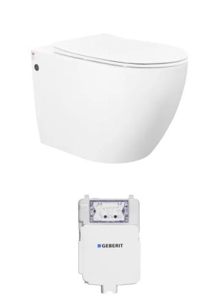 Voghera Rimless Flushing Wall Faced Geberit Toilet Suite Gloss White