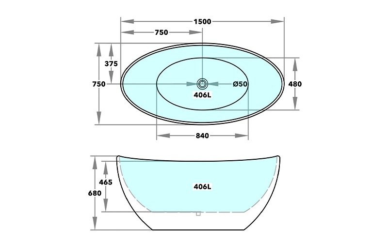 1500mm Double High Back Freestanding Bath Matte White - Image 4