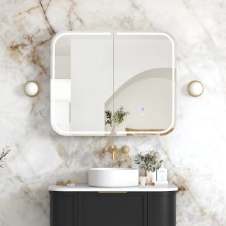 Newport Led Shaving Cabinet 900 x 750 Black Oak Premium Edition