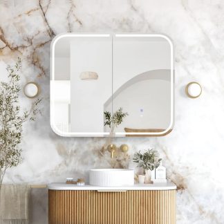 Newport Led Shaving Cabinet 900 x 750 Woodland Oak Premium Edition