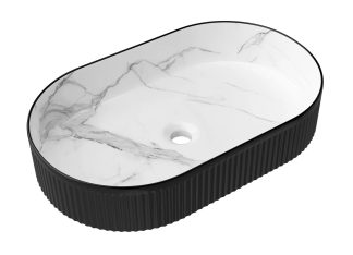 Kensington Fluted Oval Basin Matte Black & White Carrara