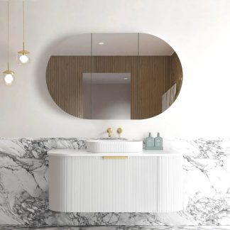 Bondi Satin White Fluted Curve Vanity 1200