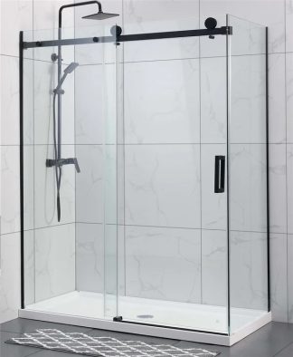 Frameless Corner Sliding Shower Screens - 1300 x 900, Matte Black