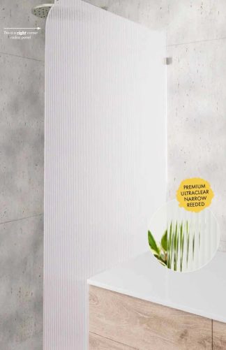 Narrow Reeded Frameless Shower Screen Panel 900mm Right